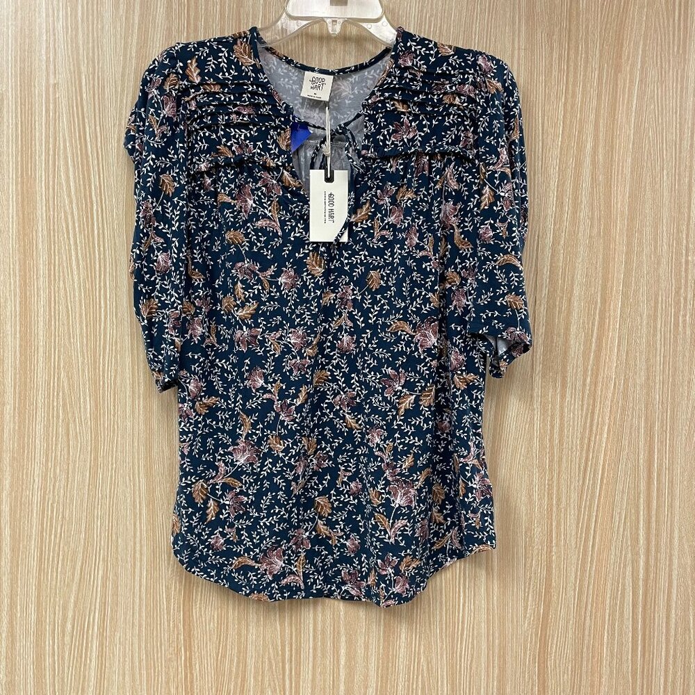 Good Hart Blue Leaf Print Blouse Size M NWT